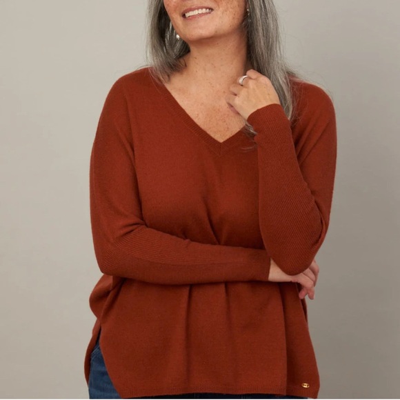 Essentials by Milano Sweaters - Milano Essentials Rust V-Neck Sweater